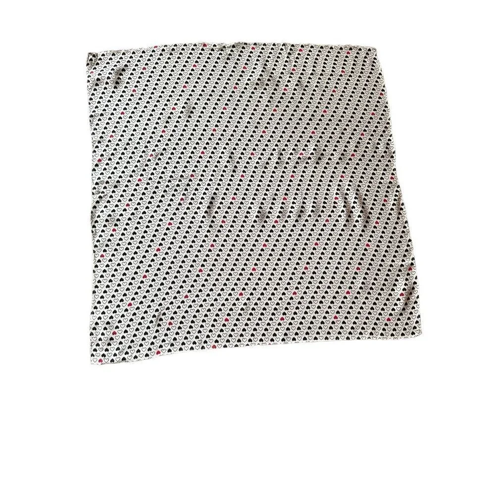 Talbots White Black Red Heart Print Square‎ Scarf